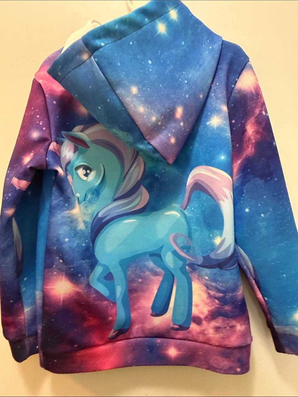 Girls' Blue Unicorn Galaxy Hoodie - Size 130 Ages 4-7 - Picture 5 of 8